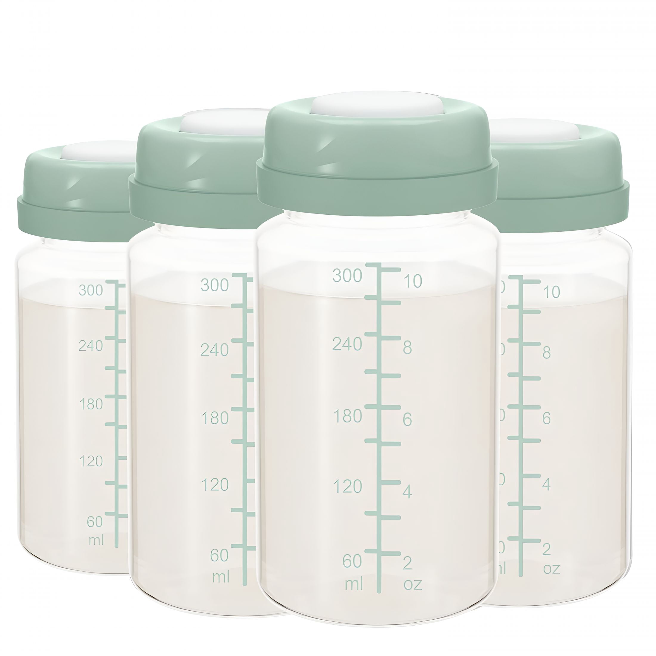 XIRQI 2026 New 10Oz Breast Milk Storage Bottle,Collection Bottle Container for Fridge,Pumping Bottles Compatible with Wide Neck Flange for Home,Daycare,Travel,Hospital,4Pcs