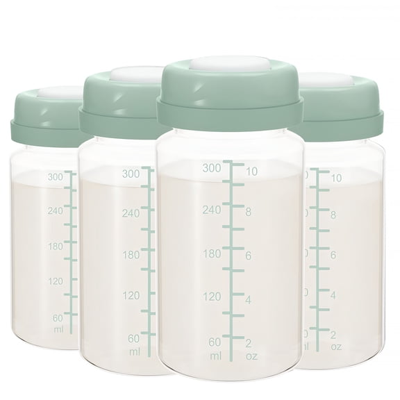 XIRQI 2026 New 10Oz Breast Milk Storage Bottle,Collection Bottle Container for Fridge,Pumping Bottles Compatible with Wide Neck Flange for Home,Daycare,Travel,Hospital,4Pcs