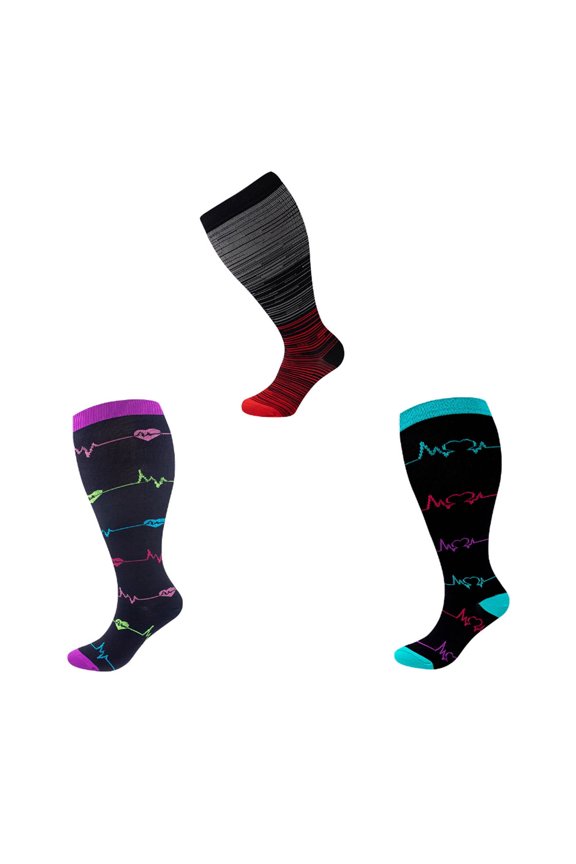 2026 New 3Pcs Compression Socks Ultra Stretch Design for Larger Legs Mens Compression Socks Designed for Sports Stability Knee High Socks Perple for Running Gym Travel Exercise