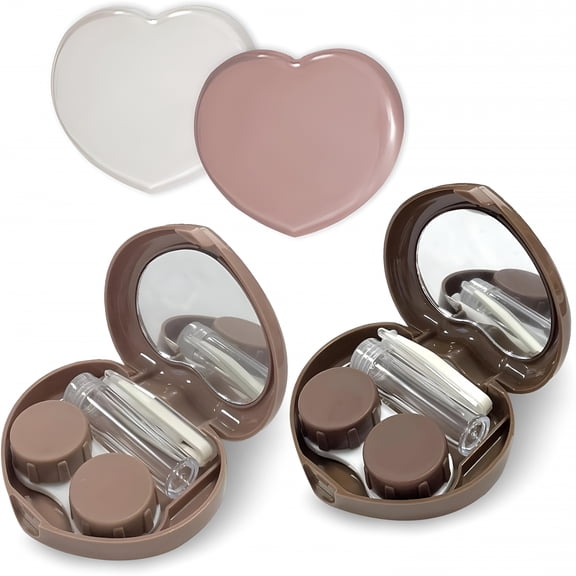 XIRQI 2026 New 4 Packs Heart Shape Cute Contact Lens Case, Portable Contact Travel Case Kit Box with Mirror Tweezers Remover Tool Solution Bottle for Eye Lenses Women Outdoor Office Daily A