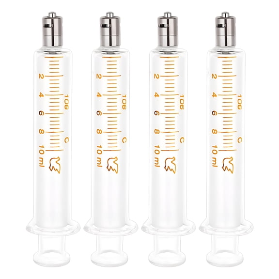 XIRQI 2026 New 4Pcs Reusable Glass Syringe 10Ml Reusable Glass Dispensing Syringes with Metal Luer Lock No Needle Measurement Syringe Tools for Industry Or Laboratory Liquids Or Pet Feeding