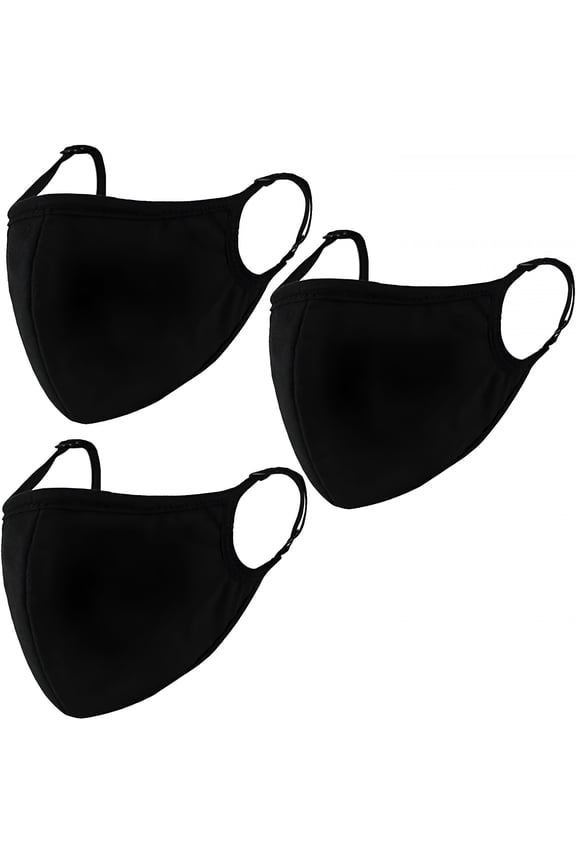 2026 New Black Cloth Face Mask 3 Pack, Washable, Reusable and Breathable Face Covering with Nose Wire and Adjustable Ear Protection Loops for Adult & Teens