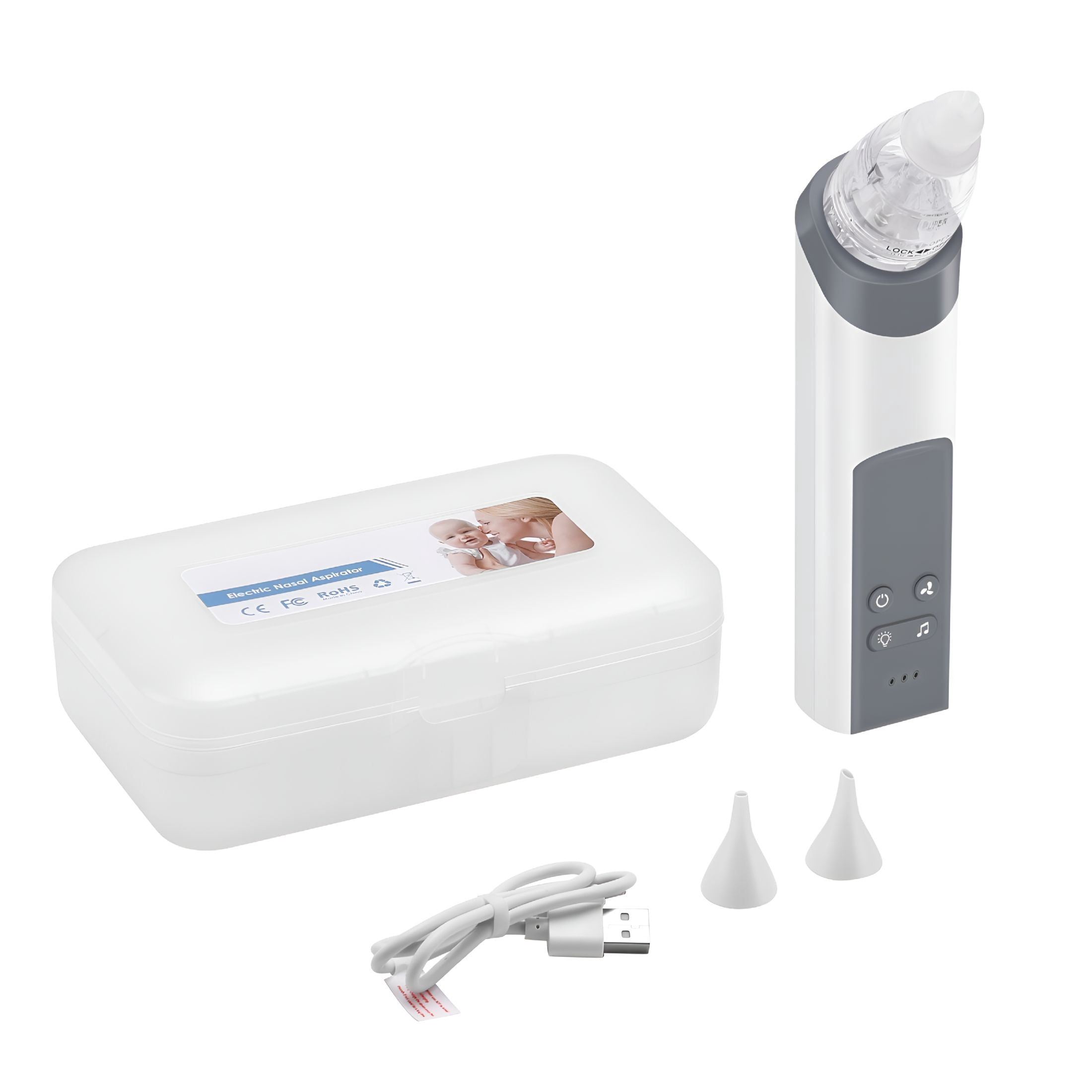 XIRQI 2026 New Electric Nasal Aspirator Baby Sucker for Nose,Baby Booger Remover Rechargeable with 3 Silicone Tips Adjustable Suction,Music and Light Soothing,Gray