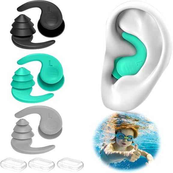 XIRQI 2026 New Kids Swimming Ear Plugs,3 Pairs Waterproof Reusable Silicone Child Swim Earplugs for Swimming Showering,Small Children Water Ear Plugs Suitable for Boys and Girls (Kids 6-14 Years Old)
