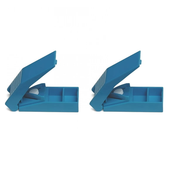 XIRQI 2026 New Pill Cutter Splitter for Cutting Multiple Pills,Adjustable Pill Cutter for Small and Large Tablets with Safe Blade Pill Cutters- Blue (2Pcs)