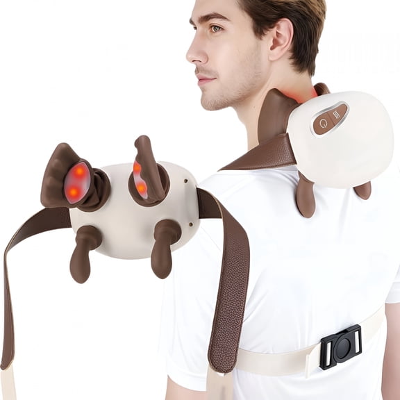 XIRQI 2026 New Portable Electric Neck Massager with Heat,Cordless Neck Shoulder Massager,3 Massage Modes&2 Heat Settings,4D Kneading and Warming for Shoulder and Back,10-Min Timer,Hands-Free Strap