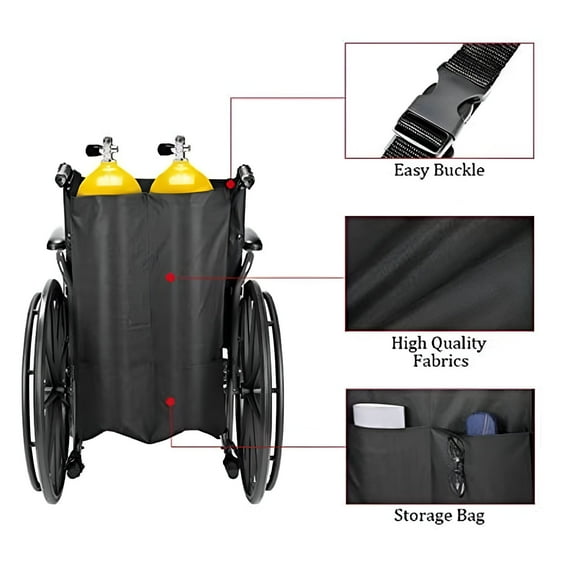 XIRQI 2026 New Wheelchair Dual Oxygen Tank Holder Portable Waterproof Oxygen Cylinder Bag with Adjustable Straps Fits Most Wheelchairs, Walkers, and Scooters