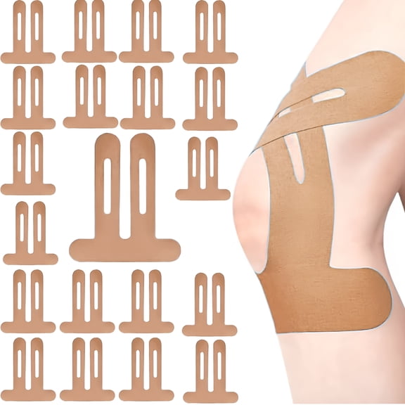 XIRQI 20Pcs Precut Kinesiology Tape for Knee,Elastic Breathable Kt Tape for Shoulders,Ankles,Wrists,Knee Stability,Waterproof Sports Tape,Black,Support for Running Cycling Fitness (Black & Beige)