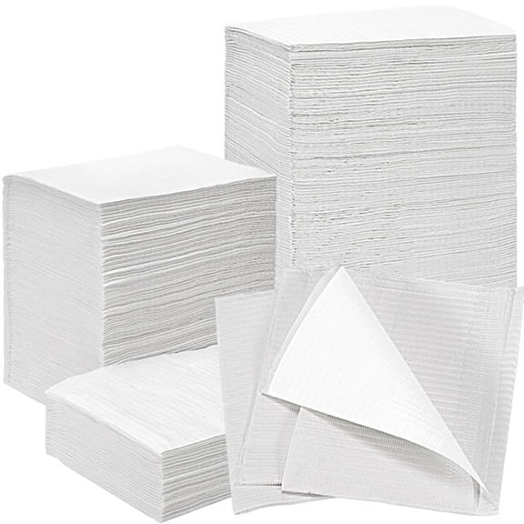 XIRQI 250Pcs White Dental Bibs,Disposable Dental Bibs,3 Ply Waterproof Tattoo Bibs Table Covers,Soft and Fluid Resistant Bibs Sheets for Dentist Patient Tatto Piercing Feeding,13X18