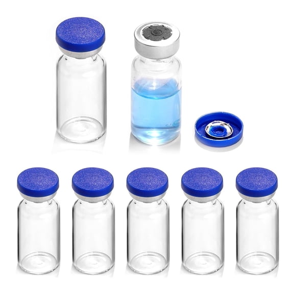 XIRQI 2Ml Sealed Vials with Self Healing Injection Port and Plastic-Aluminum Caps,Glass Empty Vials for Injection Small Travel Containers 50 Pack