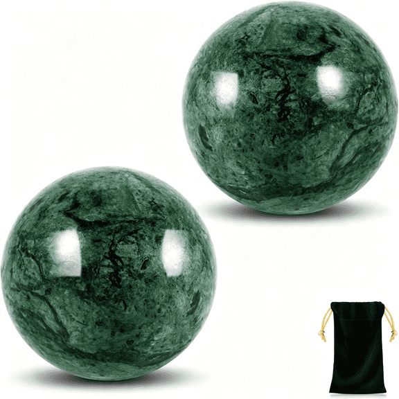 XIRQI 2Pcs Baoding Balls,Boading Balls for Hand Therapy,Green,1.57 Inch|Chinese Health Exercise Massage Balls with Carry Pouch for Stress Relief Meditation Ball