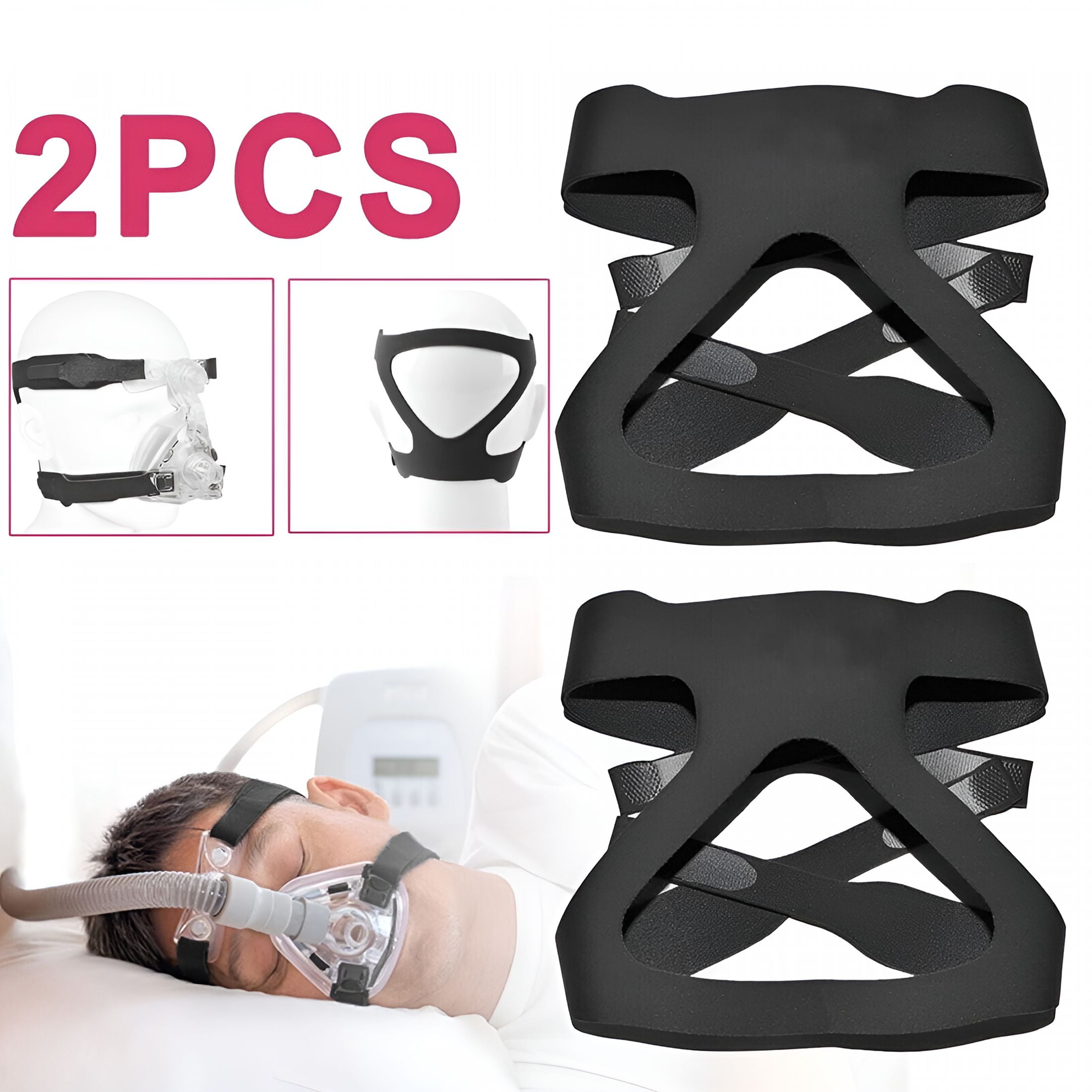 XIRQI 2Pcs CPAP Mask Headgear Strap,Universal CPAP Headgear Strap,Comfortable Durable Stretchy Material,Standard Black