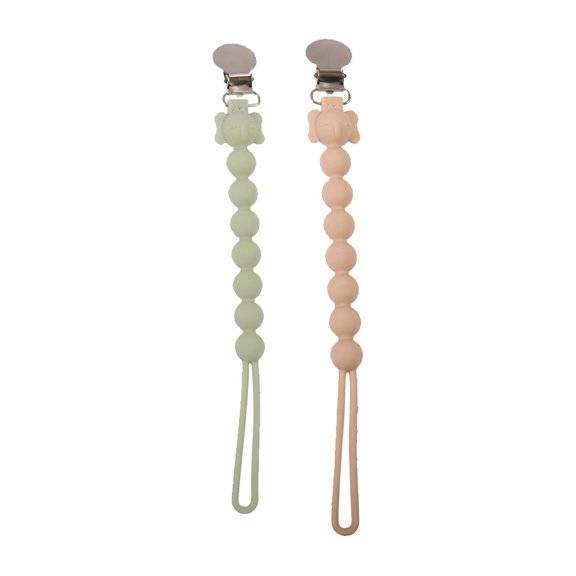 XIRQI 2Pcs Pacifier Clip 9 Inch Silicone Beads Stainless Steel Baby Toy Strap BPA Free Teething Holder for Stroller Crib