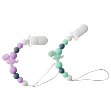 XIRQI 2Pcs Pacifier Clip,Silicone Bead Material Pacifier Holder,Anti-Drop Chain Design Binky Clips
