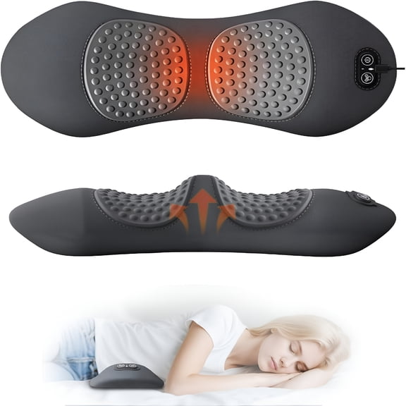 XIRQI 3 in 1 Electric Lumbar Support Pillow with Heat & Lift Traction,Triple Fusion Back Massager,Lower Back Pain Relief Deep Tissue Support Pillow for Bed,Car,Office Chair Memory Foam