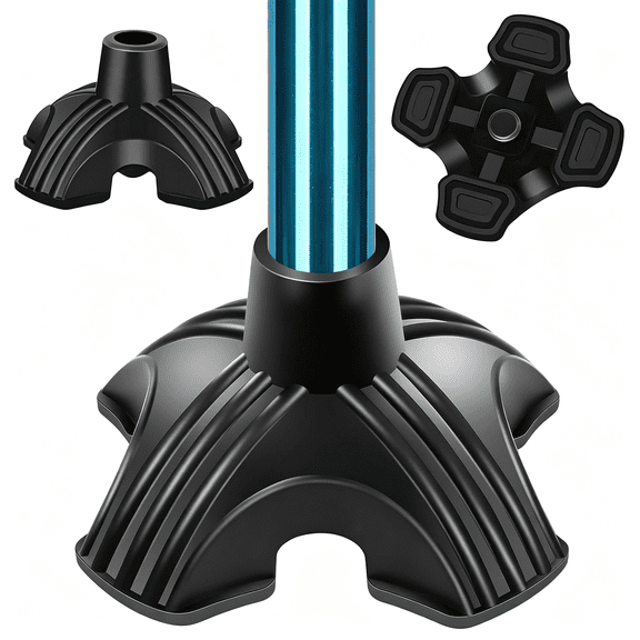 XIRQI 3/4-Inch Quad Cane Tips, Wide Base Rubber Non-Slip Feet for Stable Self-Standing Support, Four-Point Stability cane tips