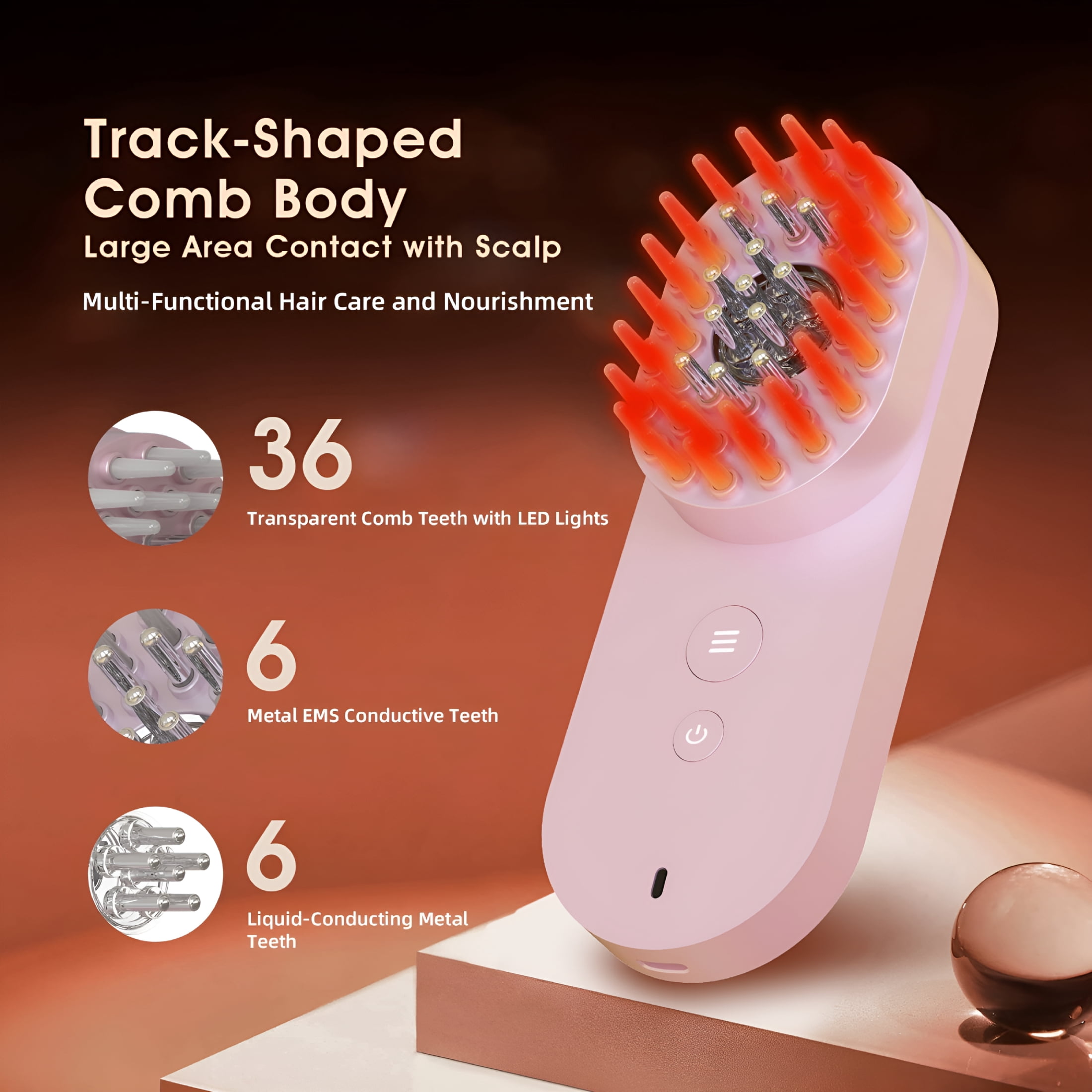 XIRQI 3-In-1 Electric Hair Oil Applicator Comb with Red Light Therapy,Handheld Scalp Massager,Hair Oil Applicator Red Light Therapy for Hair Growth (Pink)