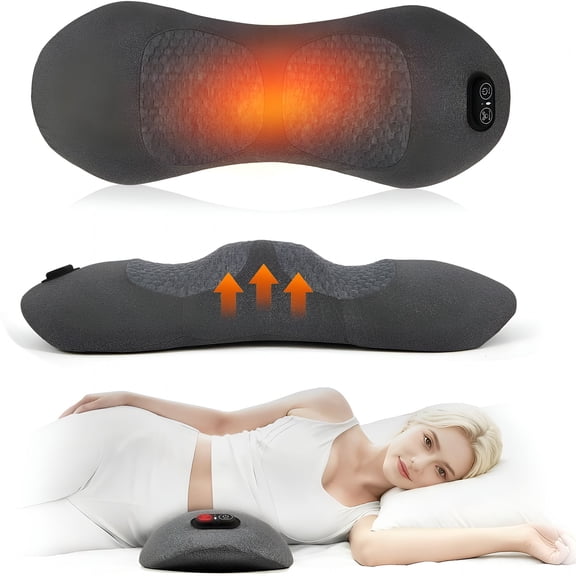 XIRQI 3-In-1 Electric Lumbar Support Pillow for Bed And Chair, Smooth Spine Triple Fusion Back Massager with Heated, Vibration And Traction for Lower Back Pain Relief And Spine Support