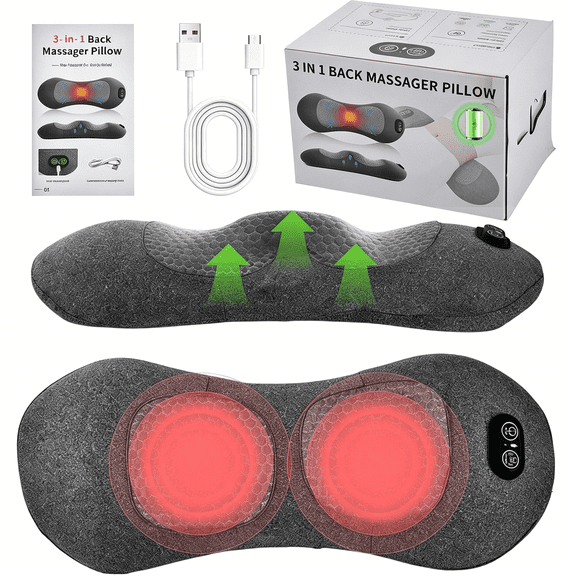 XIRQI 3-In-1 Rechargeable Smooth Triple Spine Fusion Back Massager | Pain Relief Deep Tissue with Heat,Vibration,Traction,Sciatica Pain Relief Devices for Sleeping,Office,Car,Home