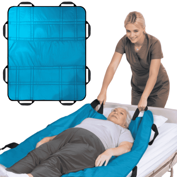 XIRQI 3-Layer Comfort Positioning Bed Pad with Handles,48 x 40 Washable Waterproof Transfer Board for Turning,Inconvenience Care Transfer Sheet (Aqua Blue)