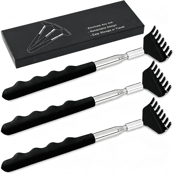 XIRQI 3 Pack Back Scratcher Extendable Metal Back Scratcher for Men Women Adults,Telescoping Back Massager with Rubber Handles,Christmas Gift Stocking Stuffers