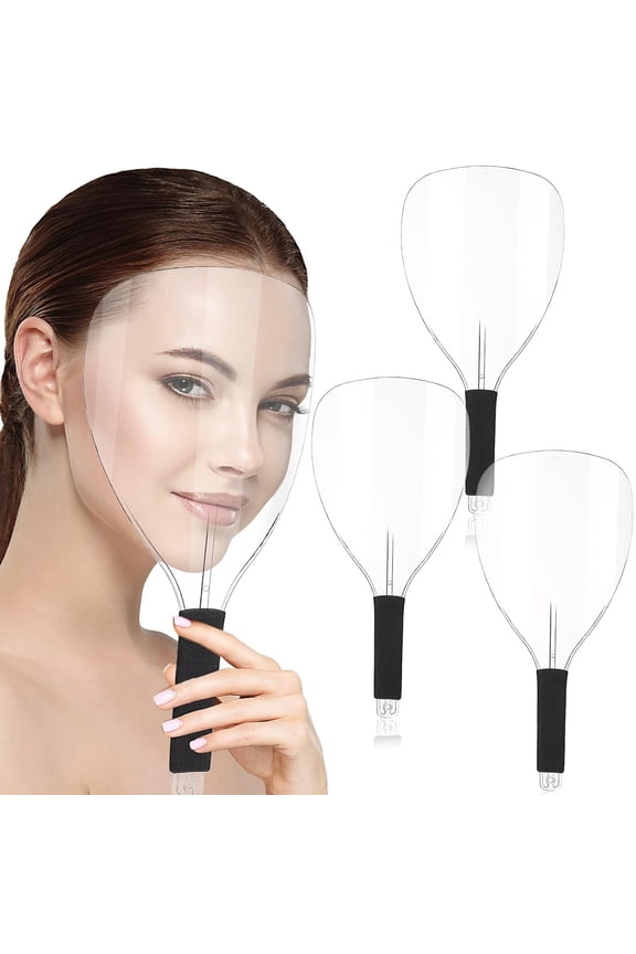 3-Pack Barber Salon Face Mask, Plastic Hairdressing Shield with Sponge Handle, Reusable Hairspray Protector for Hairdressing Makeup Clear Face Shield
