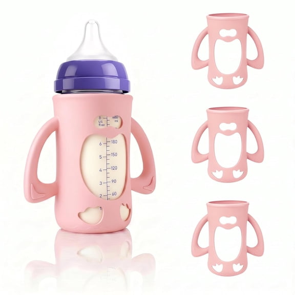 XIRQI 3-Pack Silicone Sleeves for New Glass Bottles 8 Oz | Bpa-Free Drop-Resistant Baby Bottle Sleeves with Handles, Compatible with Anti-Colic Glass Baby Bottles
