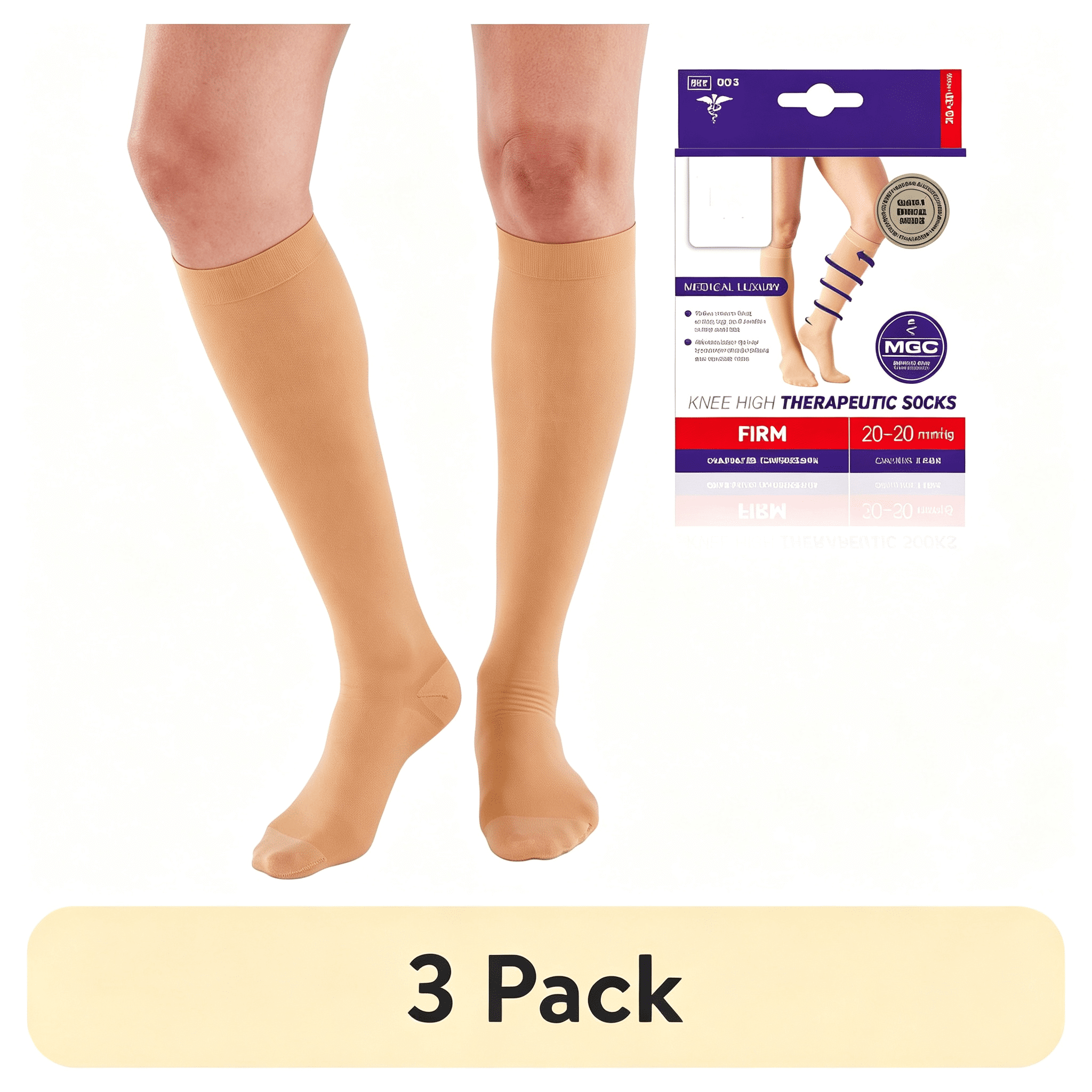 XIRQI 3 pack) Knee Highs Therapeutic Socks (20-30mmHg)-Medium,Beige ...