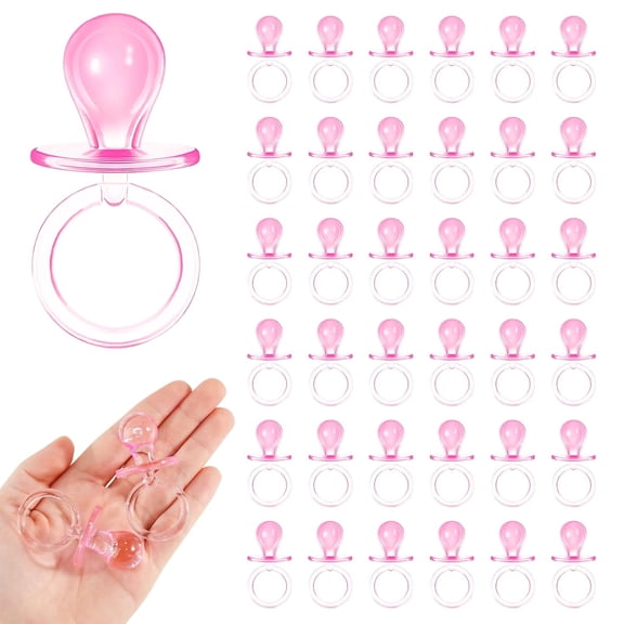 XIRQI 36 Pieces Acrylic Pacifiers for Baby Shower Games Girl,2.5 Baby Shower Pacifiers,Bulk Pacifier for Hunt Games,Gender Reveal Table Scatter,Party Favors Decoration(Pink)