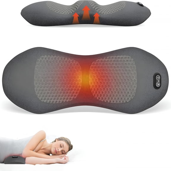 XIRQI 3In 1 Smooth Spine Triple Fusion Back Massager Electric Lumbar Support Pillow with Heat,Vibration & Adjustable Traction - Memory Foam Back Massager for Lower Back Pain Relief