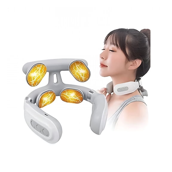 XIRQI 4-Head Neck Massager with Heat and Pulse Therapy Functions Electric Massaging Tool for Neck Muscle Relief Neck Massager with Heat