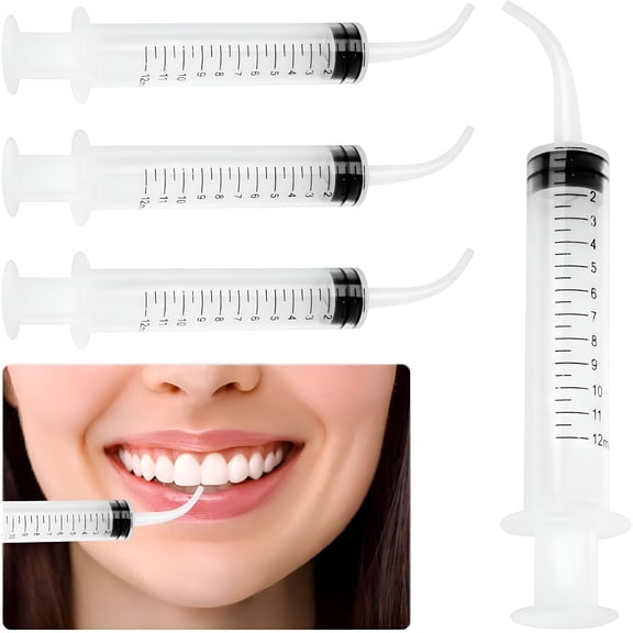 XIRQI 4 PCS 12cc Dental Irrigation Syringe, Curved Tip Graduated Syringe, Oral Irrigator, Curved Syringe, Cleaning Syringe, Plastic Syringes for Oral Care Tonsil Stones