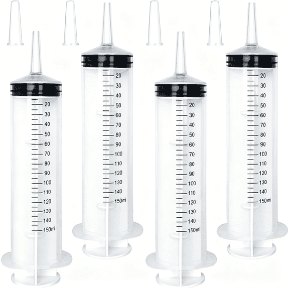 XIRQI 4 Pack 150Ml Large Syringe for Liquid with Tip Cap,Plastic Liquid Syringes Individually Sterile Sealed