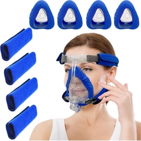 XIRQI 4 Pack Mask Liners+4 Pack Strap Covers One Size Compatible with All Full Face Masks,Soft and Comfort Pads to Reduce Headgear and Mask Cushion Pressure and Cheek Red Marks (Blue)