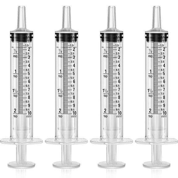 XIRQI 4 Packs Large Plastic Syringe Measuring Syringe Tools, Safe Medicine Syringes for Children, Dispensing Multiple Uses (10 Ml)