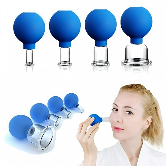 XIRQI 4 Pcs Face Cupping Therapy Set, Glass Vacuum Suction Massage Cups for Neck & Body, Detachable Silicone Pump, Skincare & Relaxation Kit, Assorted Sizes