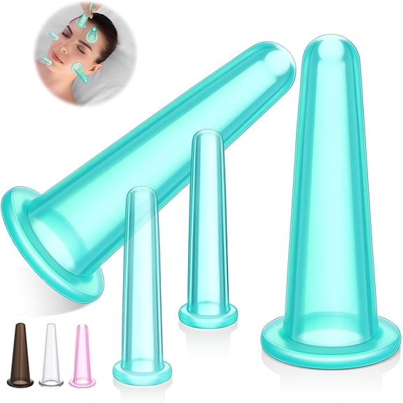 XIRQI 4 Pcs Facial Cupping Set, Silicone Face and Eye Massage Tool, Anti Aging Beauty Care Kit with Large and Mini Cups for Skincare Routine