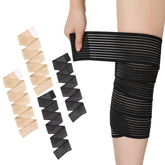 XIRQI 4 Pcs Long Elastic Knee Wraps Leg Brace, Compression Knee Wraps for Pain Relief, Leg Brace for Knee, Bandage Support Wraps for Legs Edema, Sports, Lifting, Stabilizing Ligaments, Joint Pain