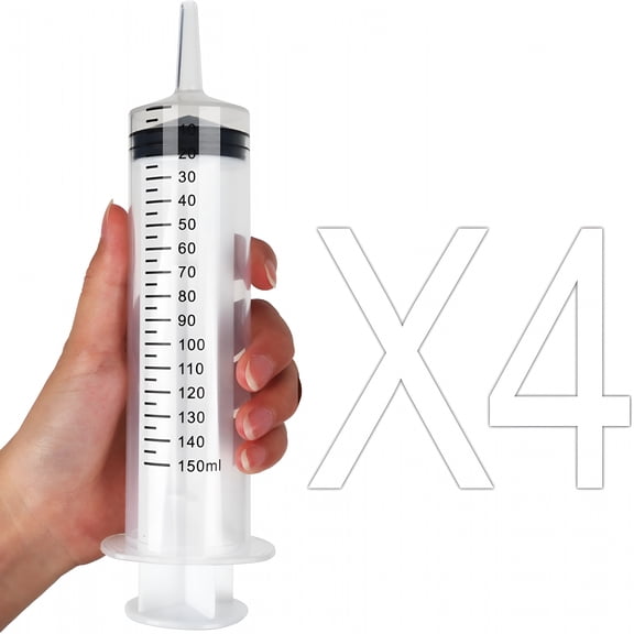 XIRQI 4Pack 150Ml Large Syringe for Liquid-Big Plastic Syringes for Thick Liquids,Giant without Needle Syringe for Paint Fluid,Irrigation Water,Feeding Food Equine (4Pcs 150 Ml)