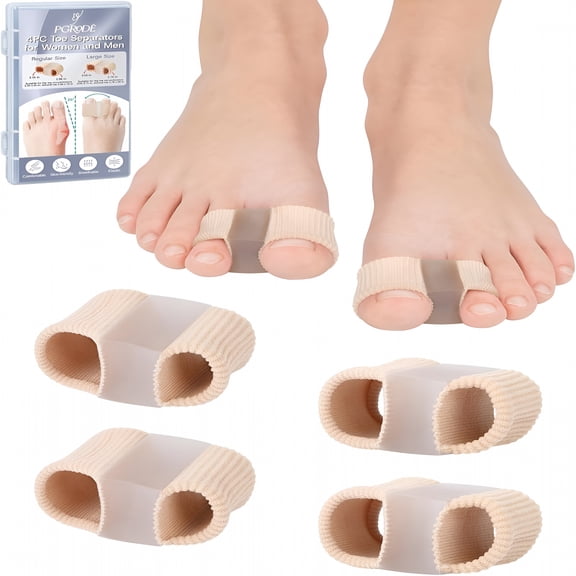 XIRQI 2026 New 4Pc Bunion Toe Separators Spacers Corrector with 2 Loops for Women Men Hammer Overlapping Hammer Big Toe Straightener (Regular)