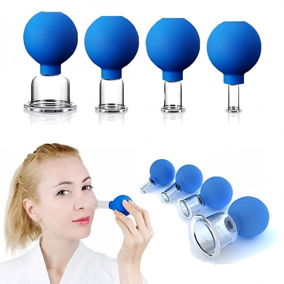 XIRQI 4Pcs Facial Cupping Therapy Set, Glass Vacuum Suction Massage Kit for Face Neck Body, Anti-Aging Skincare with Silicone Ball
