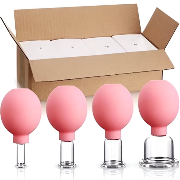 XIRQI 4Pcs Glass Cupping Set Black Silicone Ball Massage Vacuum Suction Cupping for Facial Skin