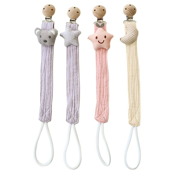 XIRQI 4Pcs Pacifier Clip,Various Pacifiers Teething Rings Pacifier Holder,Washable Binky Clips