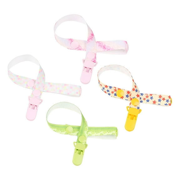 XIRQI 4Pcs Pacifier Clip,Universal Strap with Multiple Uses Pacifier Holder,Cute Design to Attract Baby Binky Clips