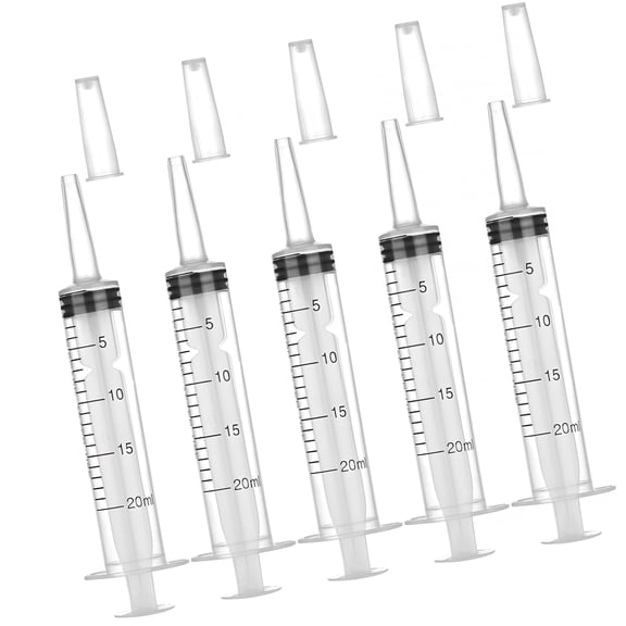 XIRQI 5 Pack 20Ml Syringe without Needle,Plastic Syringe with Caps for Liquids,Pet Feeding,Ink Refilling,Oil Or Glue Applicator,Individually Wrapped