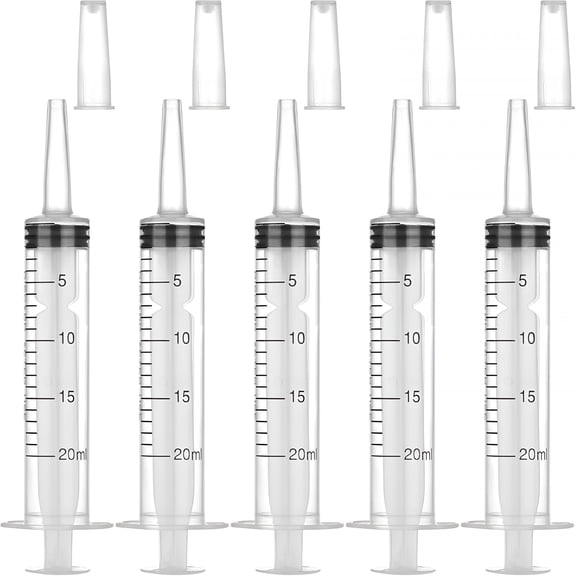 XIRQI 5 Pack 20Ml Syringe without Needle,Plastic Syringe with Caps for Liquids,Pet Feeding,Ink Refilling,Oil Or Glue Applicator,Individually Wrapped
