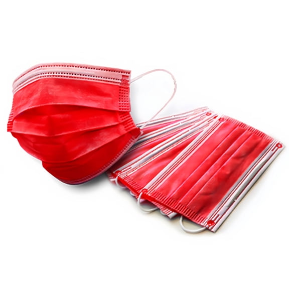 XIRQI 50 Pack Disposable Face Masks for Adults,3-Ply Masks with Adjustable Nose Wire & Comfort Ear Loop for Daily Use (Red)