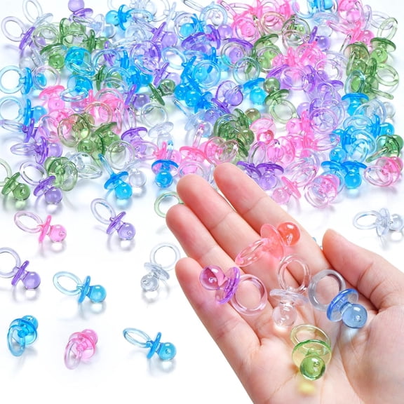 XIRQI 50 Pcs Mini Pacifiers Baby Shower Games Boy Girl,1.25 Cute Baby Shower Pacifiers,Acrylic Pacifier for Party Table Scatter,Pacifier Hunt Game,Gender Reveal Decoration Party Favors(5 Color)