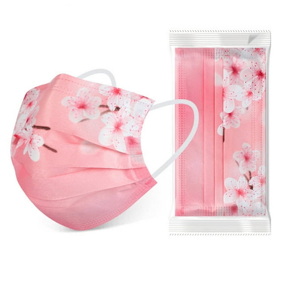 XIRQI 50Pcs Face Mask,Chinese Ancient Style Floral Design KN95 Mask,Three-Layer Meltblown Fabric Protection Breathable and Comfortable Dust Mask,Pink