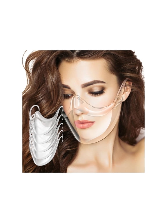 5Pcs Transparent Face Shield,Lightweight Anti-Fog Clear Face Mask,Sturdy Breathable Clear Face Shield,Plastic Reusable Protective Face Mask for Men and Women